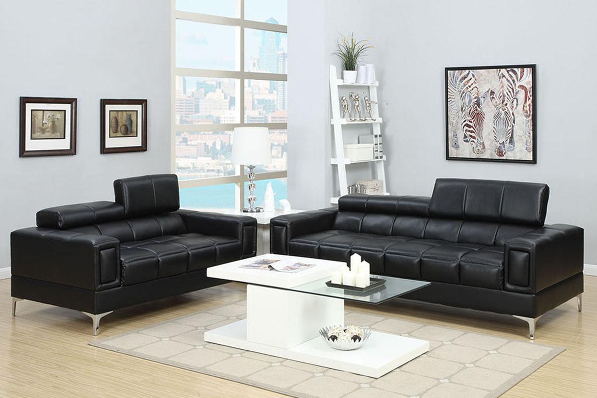Contemporary, Modern Sofa Loveseat F7239 F7239 in Black Bonded Leather