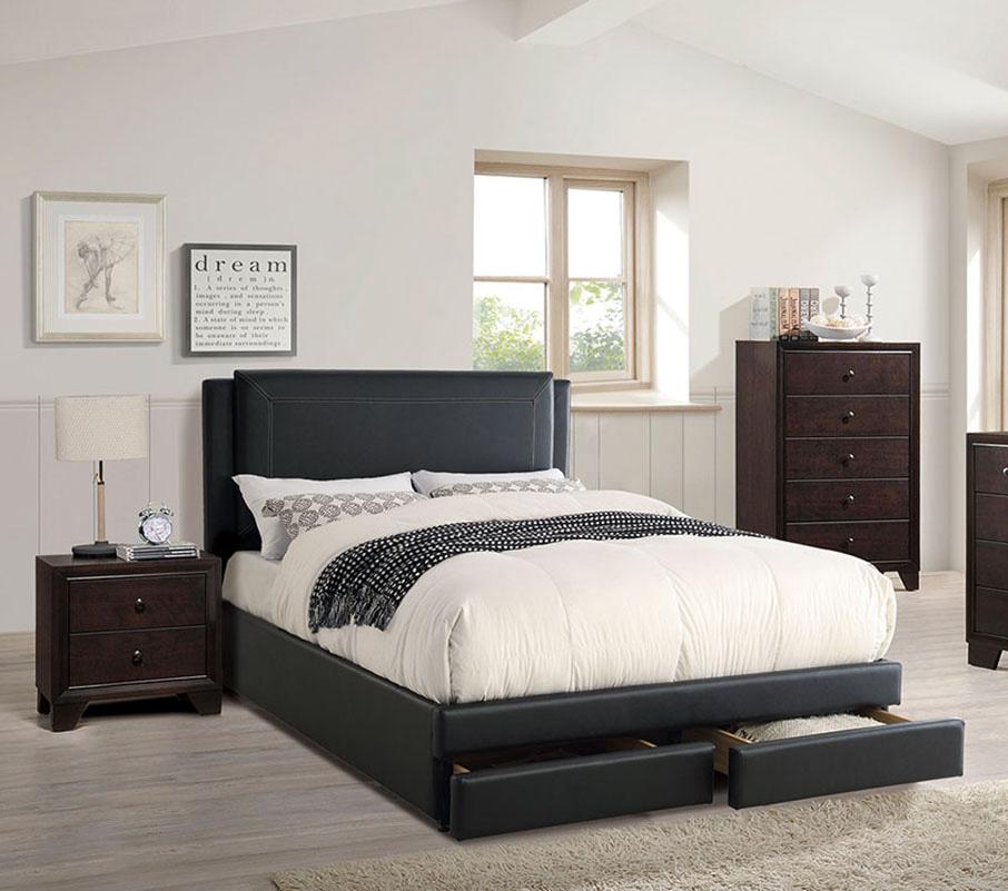 Contemporary, Modern Storage Bed F9334 F9334F in Black Faux Leather