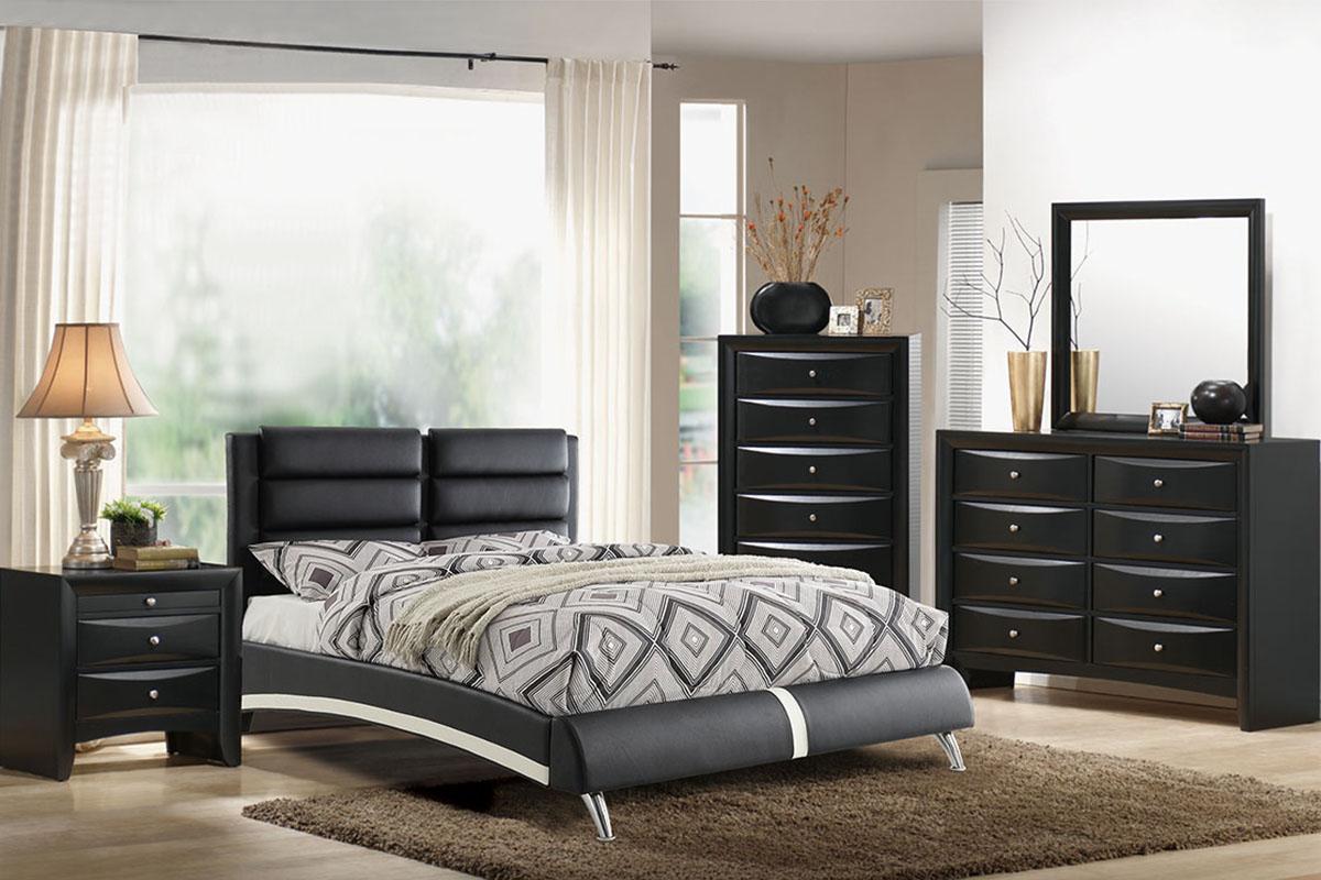 Modern Platform Bed F9340 F9340F in Black, White Faux Leather