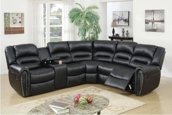 

    
Black Bonded Leather Motion Sectional Sofa F6743 Poundex Modern
