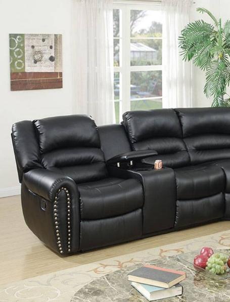 

    
Black Bonded Leather Motion Sectional Sofa F6743 Poundex Modern
