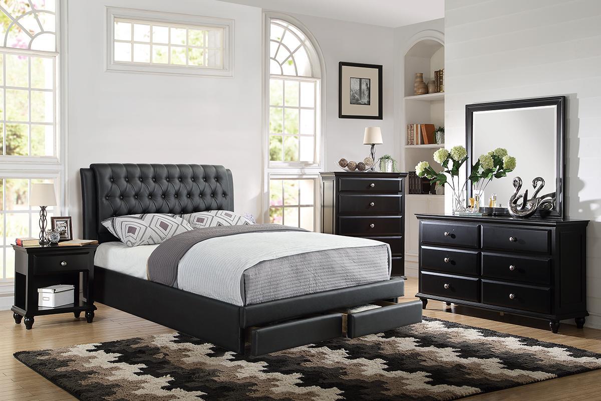 Modern Storage Bed F9338 F9338Q in Black Bonded Leather
