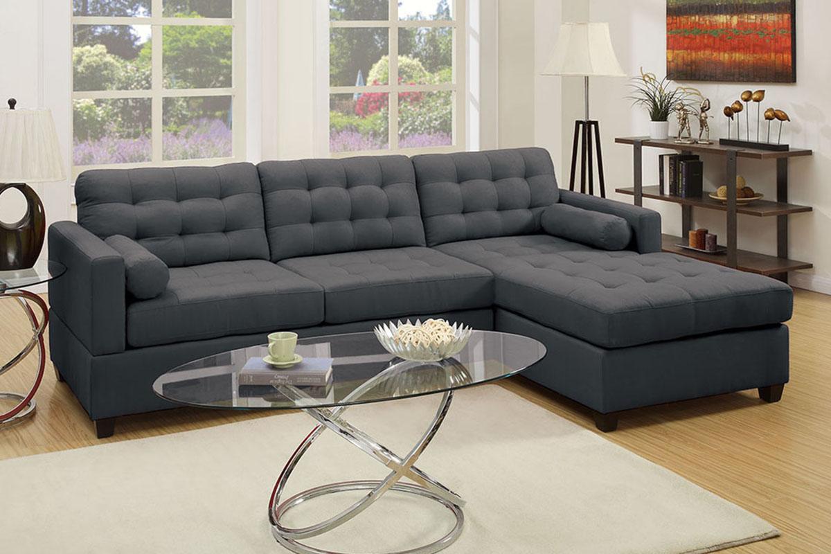 

    
2-Pcs Sectional Sofa Set F7587 Tufted Grey Fabric  Poundex Modern
