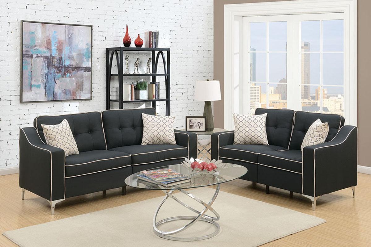 

    
Modern Black Fabric Upholstered 2-Pcs Sofa Set F6891 Poundex
