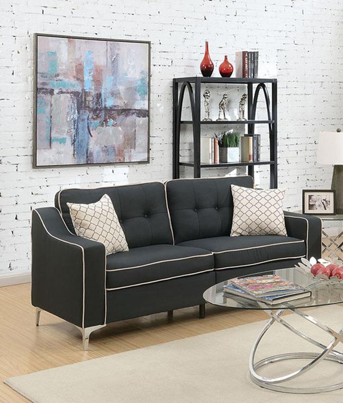 

    
Modern Black Fabric Upholstered 2-Pcs Sofa Set F6891 Poundex
