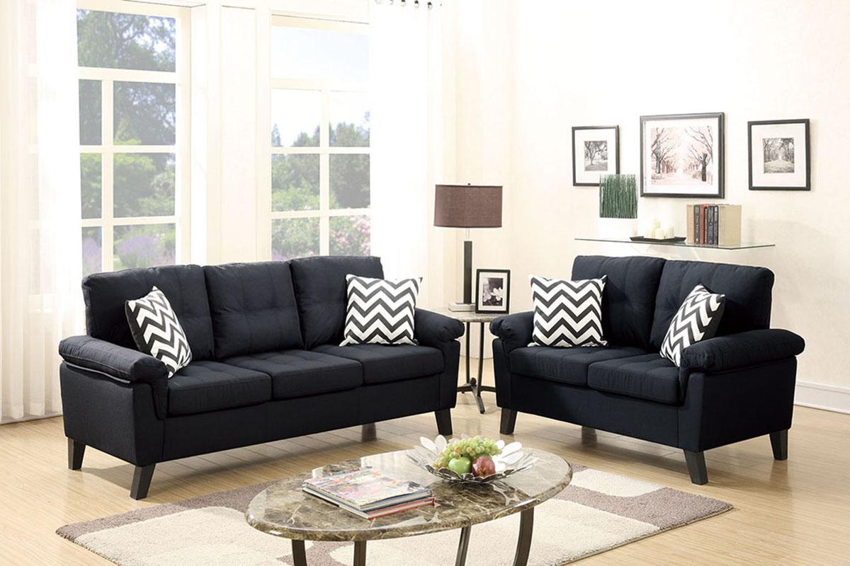 Contemporary, Modern Sofa Loveseat F6900 F6900 in Black Fabric