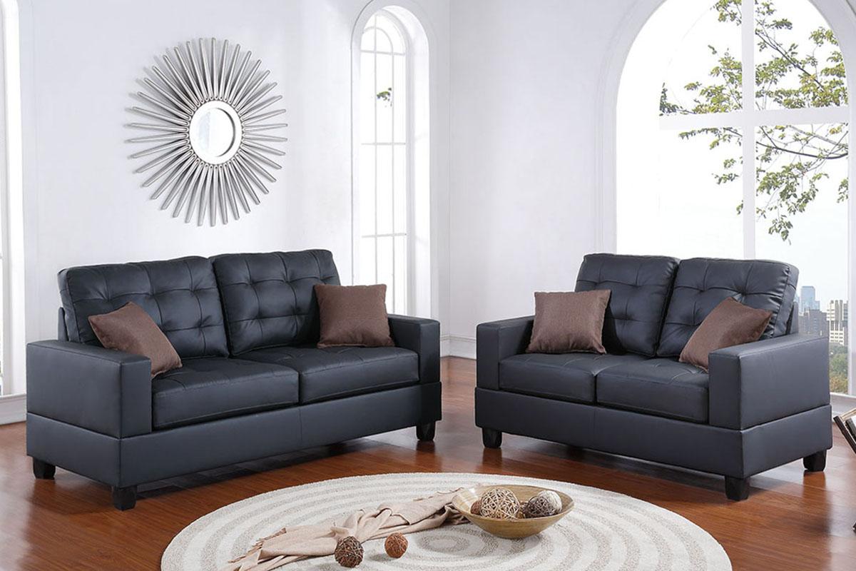 

    
Black Faux Leather  2-Pcs Sofa Set F7855 Poundex Modern
