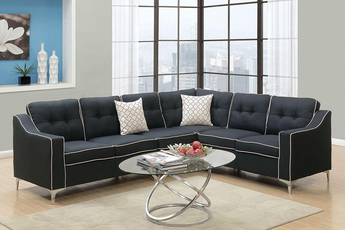 Contemporary, Modern Sectional Sofa F6887 F6887 in Black Fabric