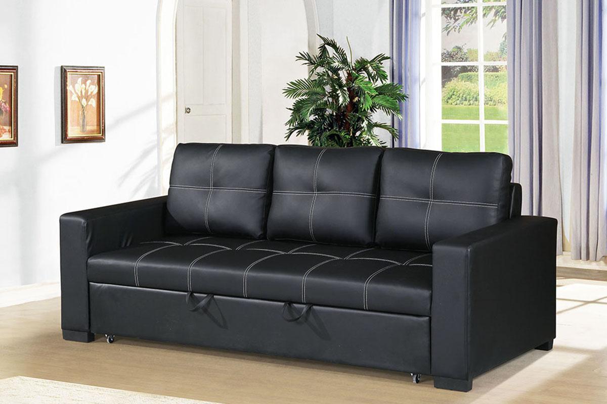 Contemporary, Modern Convertible Sofa F6530 F6530 in Black Faux Leather