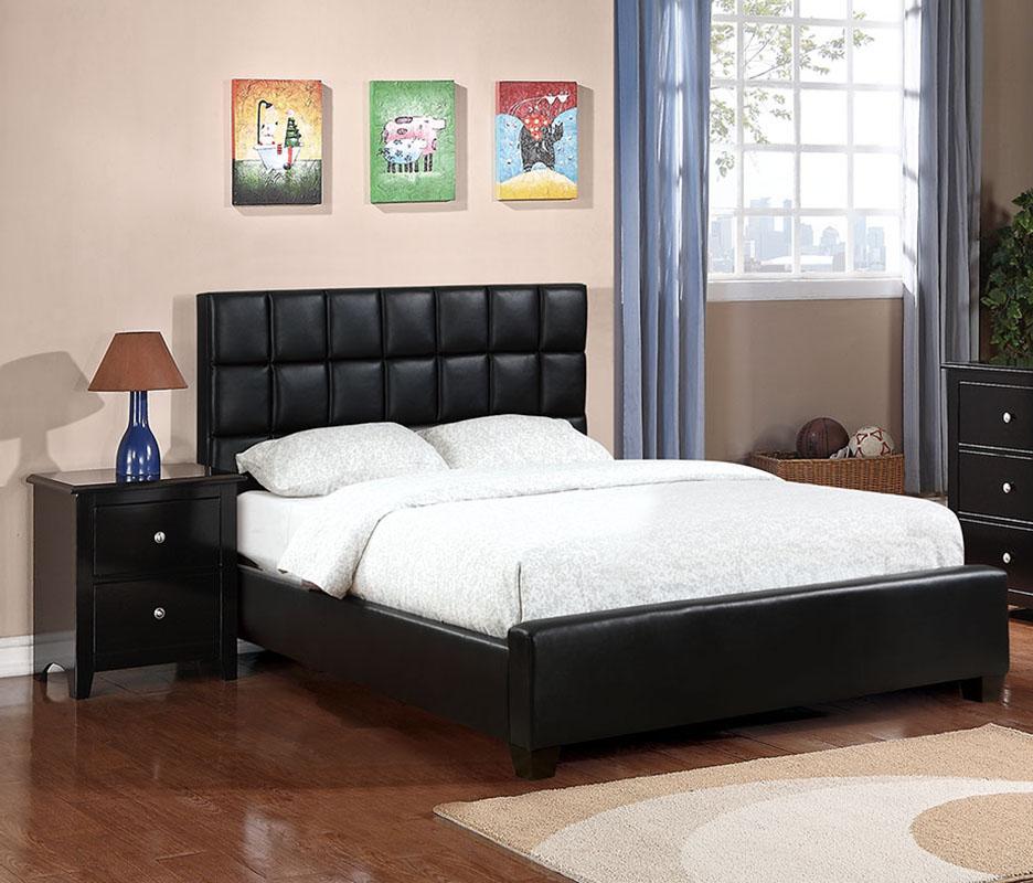 Modern Platform Bed F9261 F9261Q in Black Faux Leather