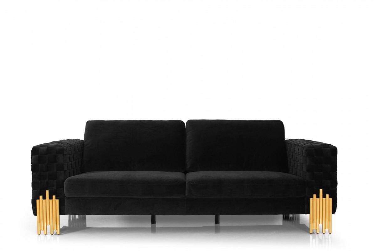 Modern Sofa Georgia VGKNK8622-S in Gold, Black Velvet