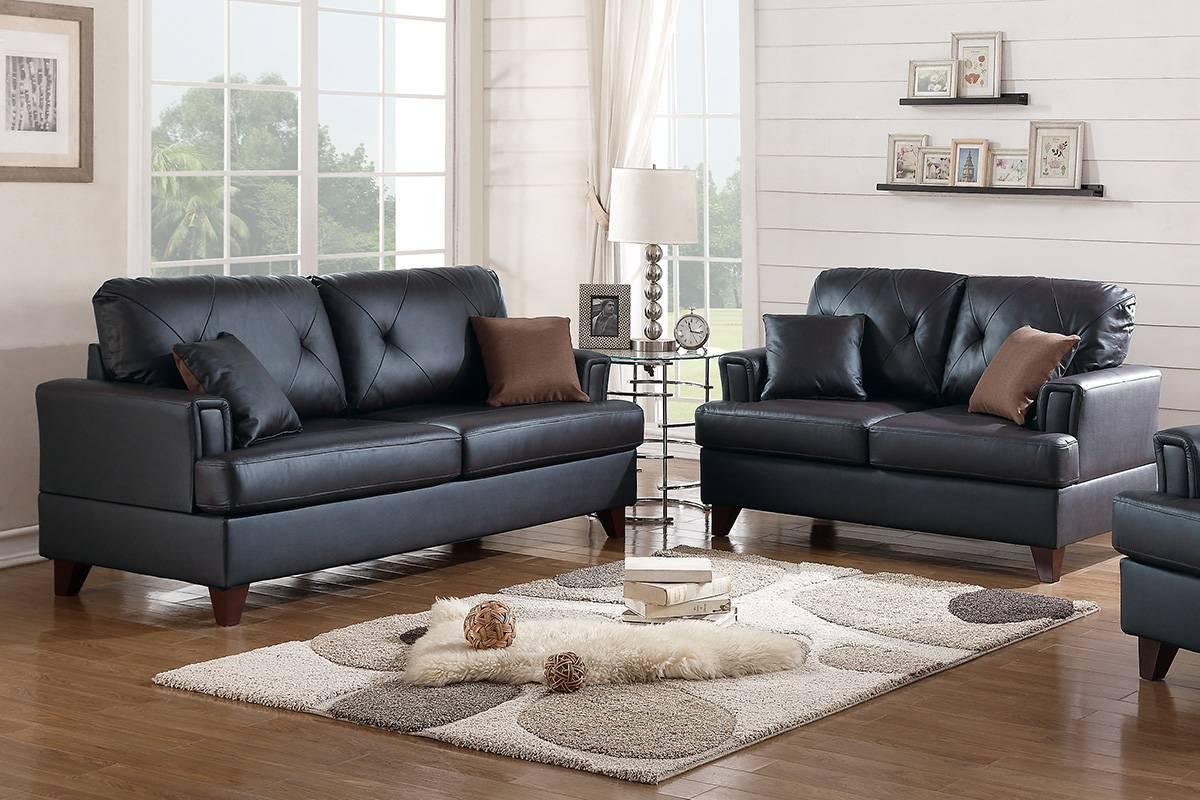 Contemporary, Modern Sofa Loveseat F6876 F6876 in Black Genuine Leather