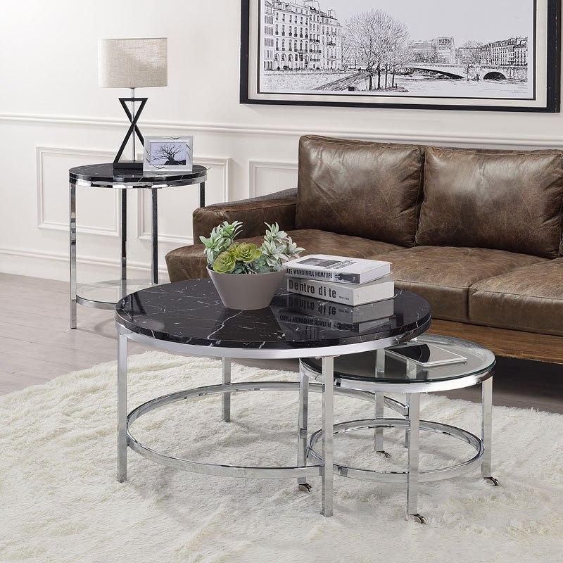 Modern Nesting Tables End Table Virlana 82475-2pcs in Clear, Black 
