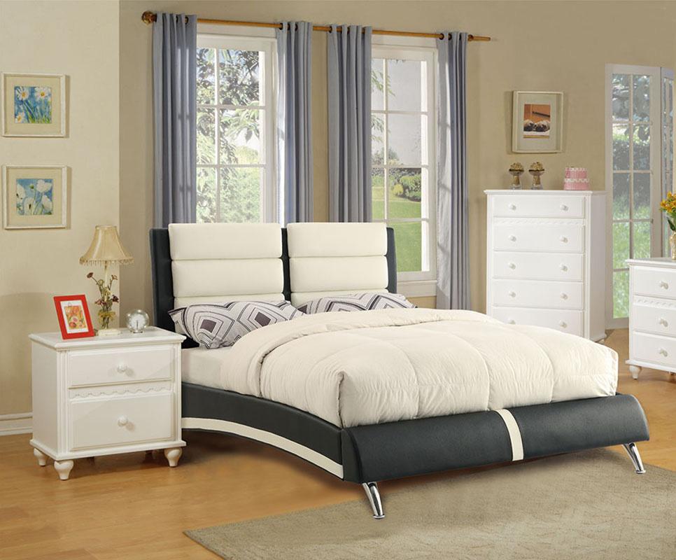 Contemporary, Modern Platform Bed F9341 F9341Q in Black, White Faux Leather