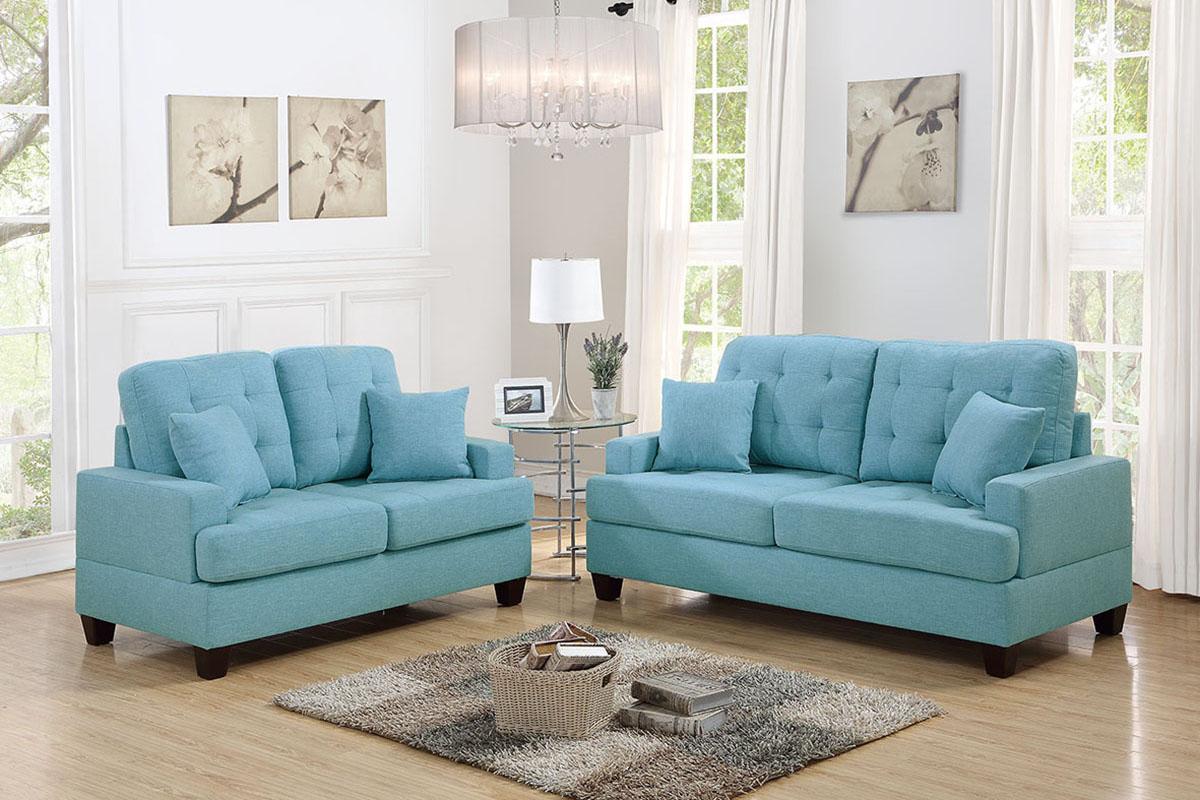 

    
Blue Fabric Sofa Loveseat Set 2-Pcs F6502 Poundex Modern

