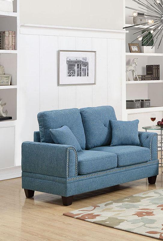 

    
Blue Fabric Sofa Loveseat Set 2-Pcs F6508 Poundex Modern

