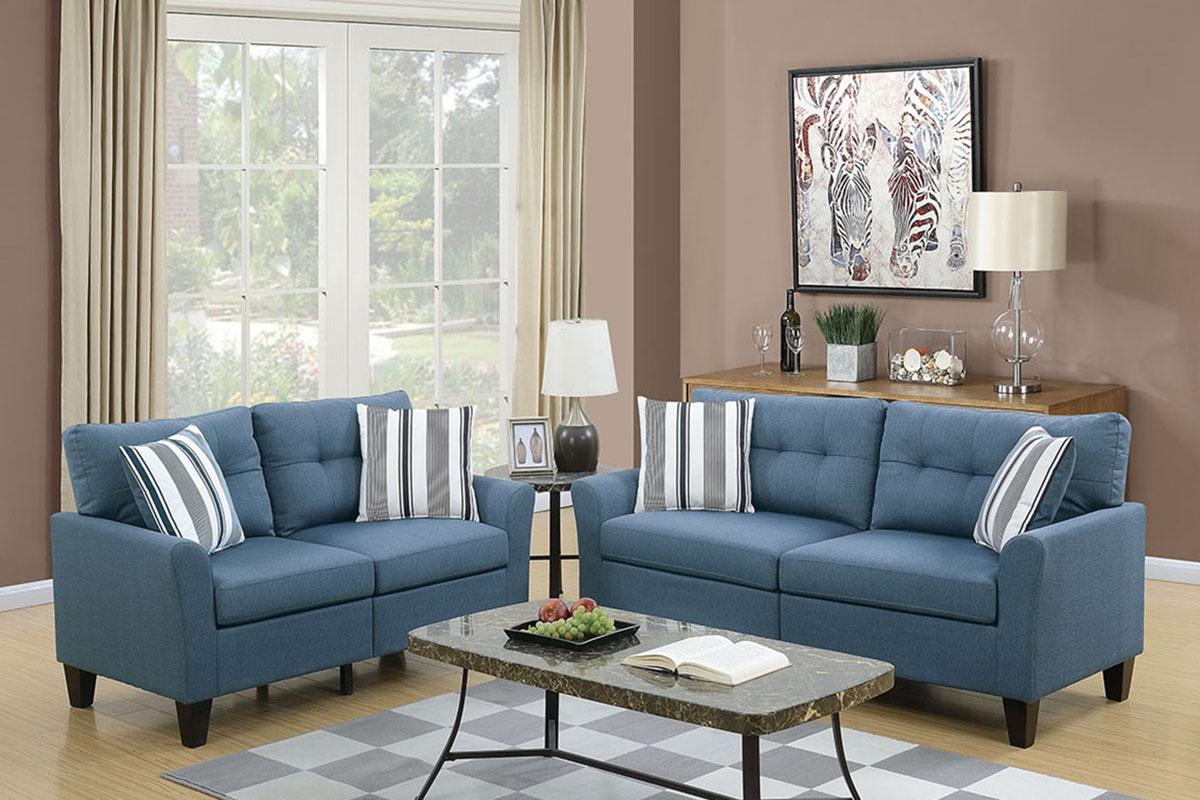 

    
Modern Blue Fabric Upholstered Sofa Loveseat Set 2-Pcs F6535 Poundex
