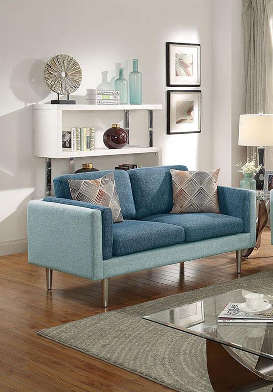 

    
Modern Blue Fabric Upholstered 2-Pcs Sofa Set F6555 Poundex
