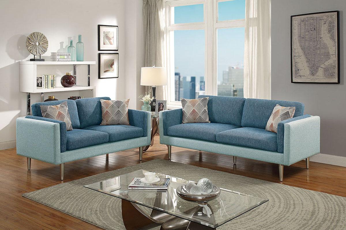 Contemporary, Modern Sofa Loveseat F6555 F6555 in Blue Fabric