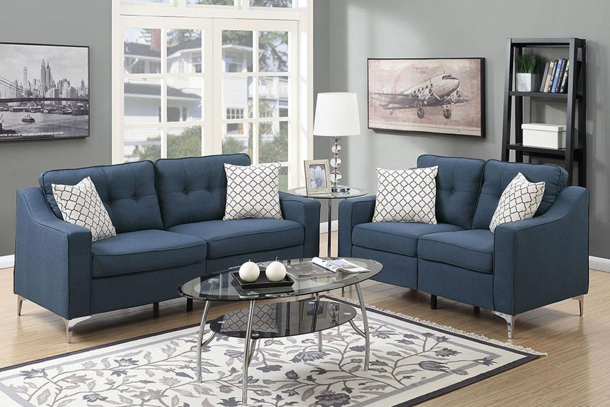 Contemporary, Modern Sofa Loveseat F6893 F6893 in Blue Fabric