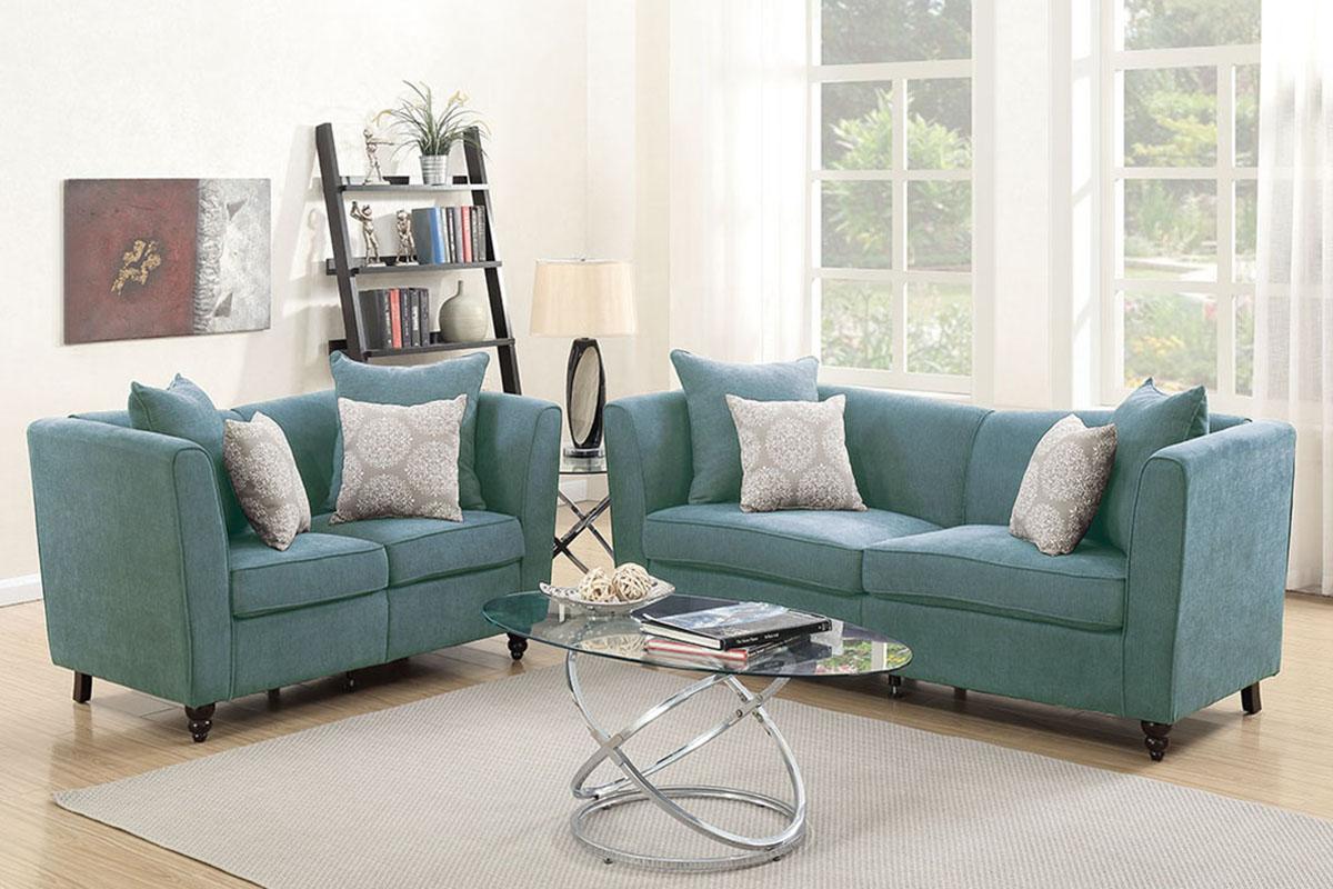 

    
Modern Blue Fabric Upholstered 2-Pcs Sofa Set F6899 Poundex

