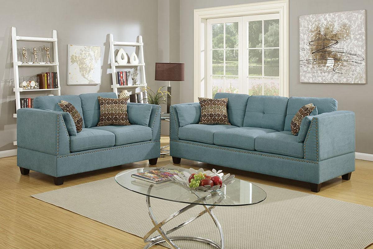 

    
Modern Blue Fabric Upholstered 2-Pcs Sofa Set F6918 Poundex
