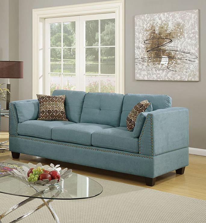 

    
Poundex Furniture F6918 		Loveseat: 61&quot; x 36&quot; x 35&quot;H ; Sofa: 84&quot; x 36&quot; x 35&quot; H Sofa Loveseat Blue F6918

