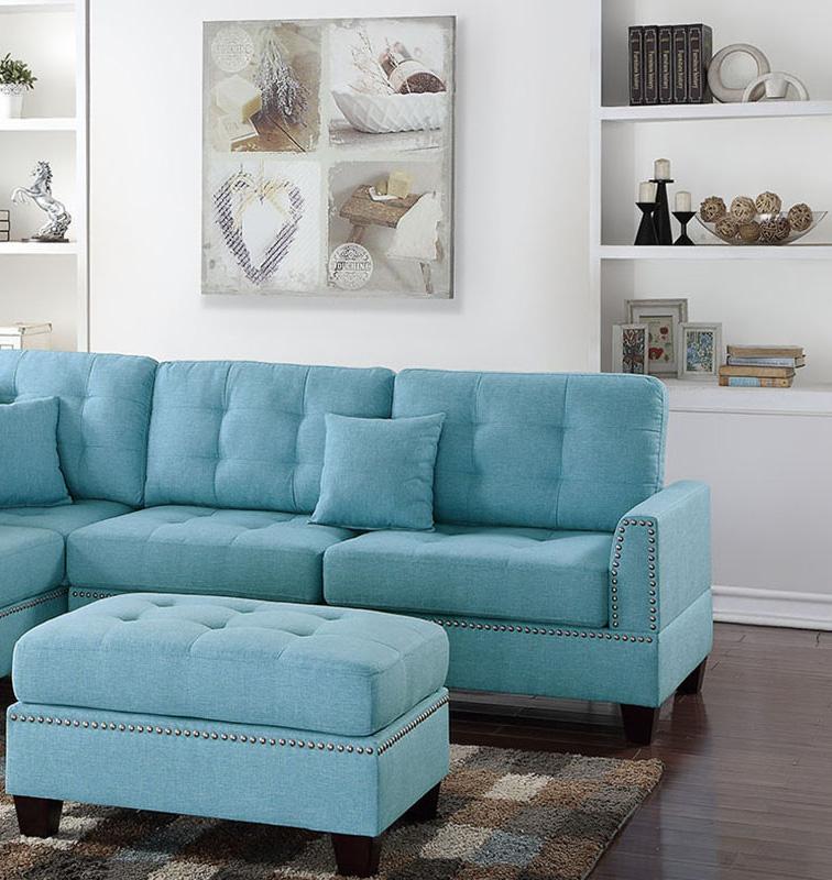 

    
Poundex Furniture F6505 3-Pcs Sectional Sofa Blue F6505
