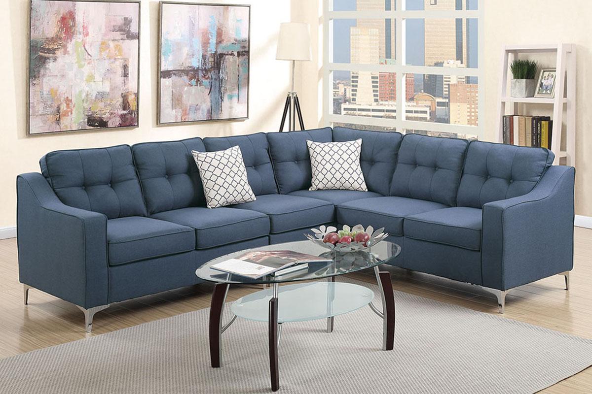 

    
Modern Blue Fabric  4-Pcs Sectional Sofa Set F6889 Poundex
