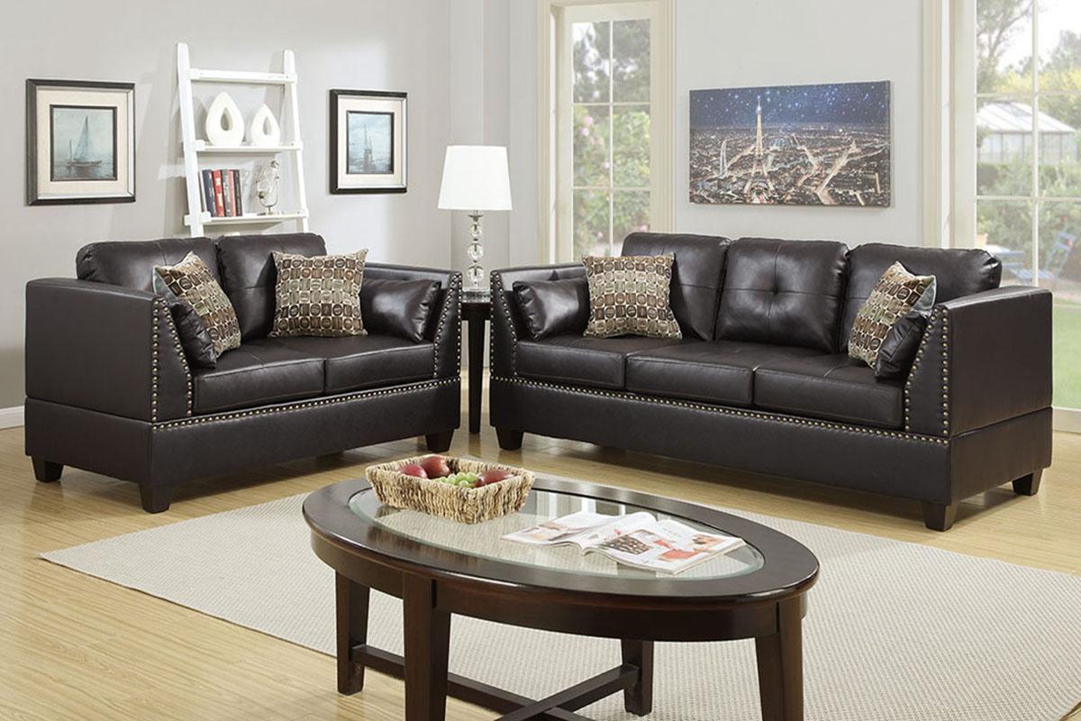 Contemporary, Modern Sofa Loveseat F6915 F6915 in Brown Bonded Leather