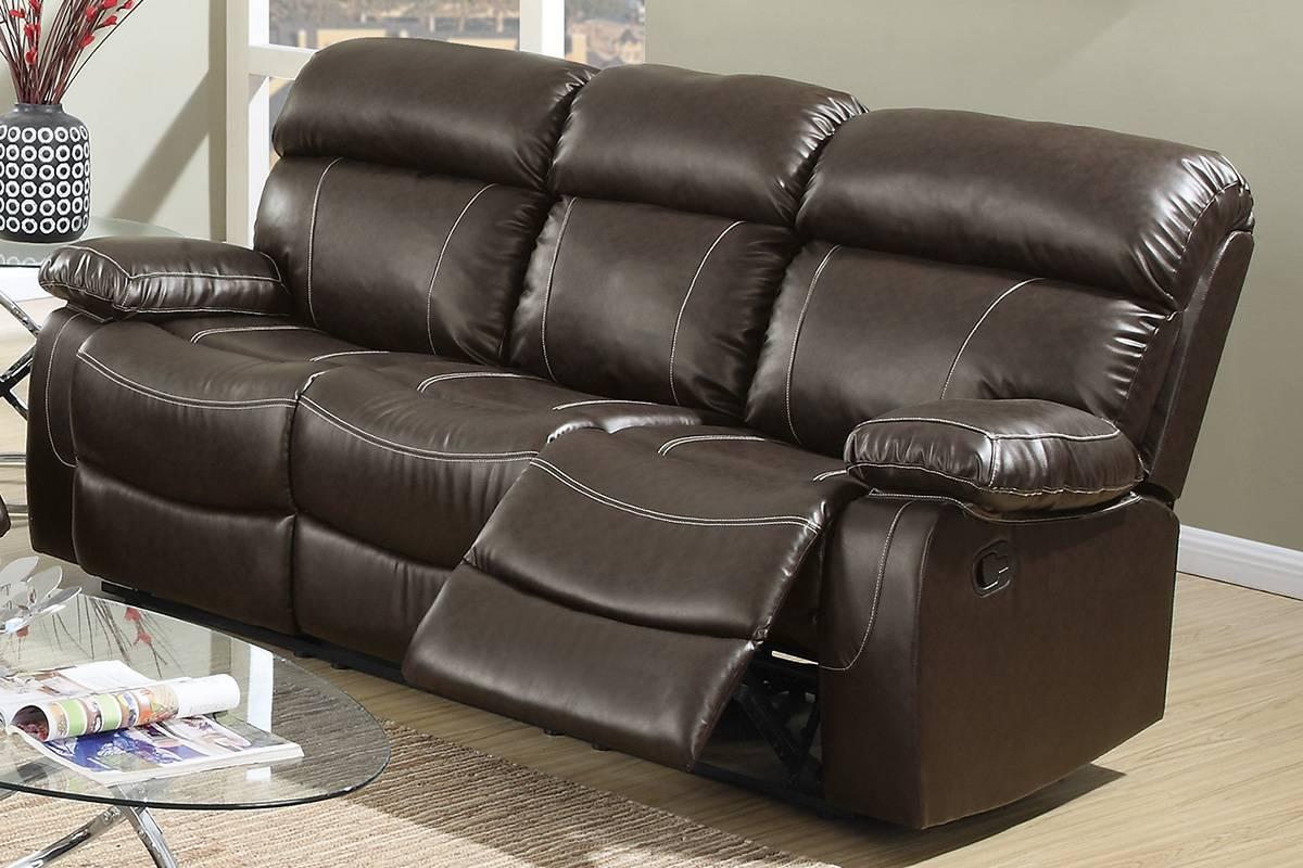 

    
Brown Bonded Leather Motion Sofa F6720 Poundex Modern
