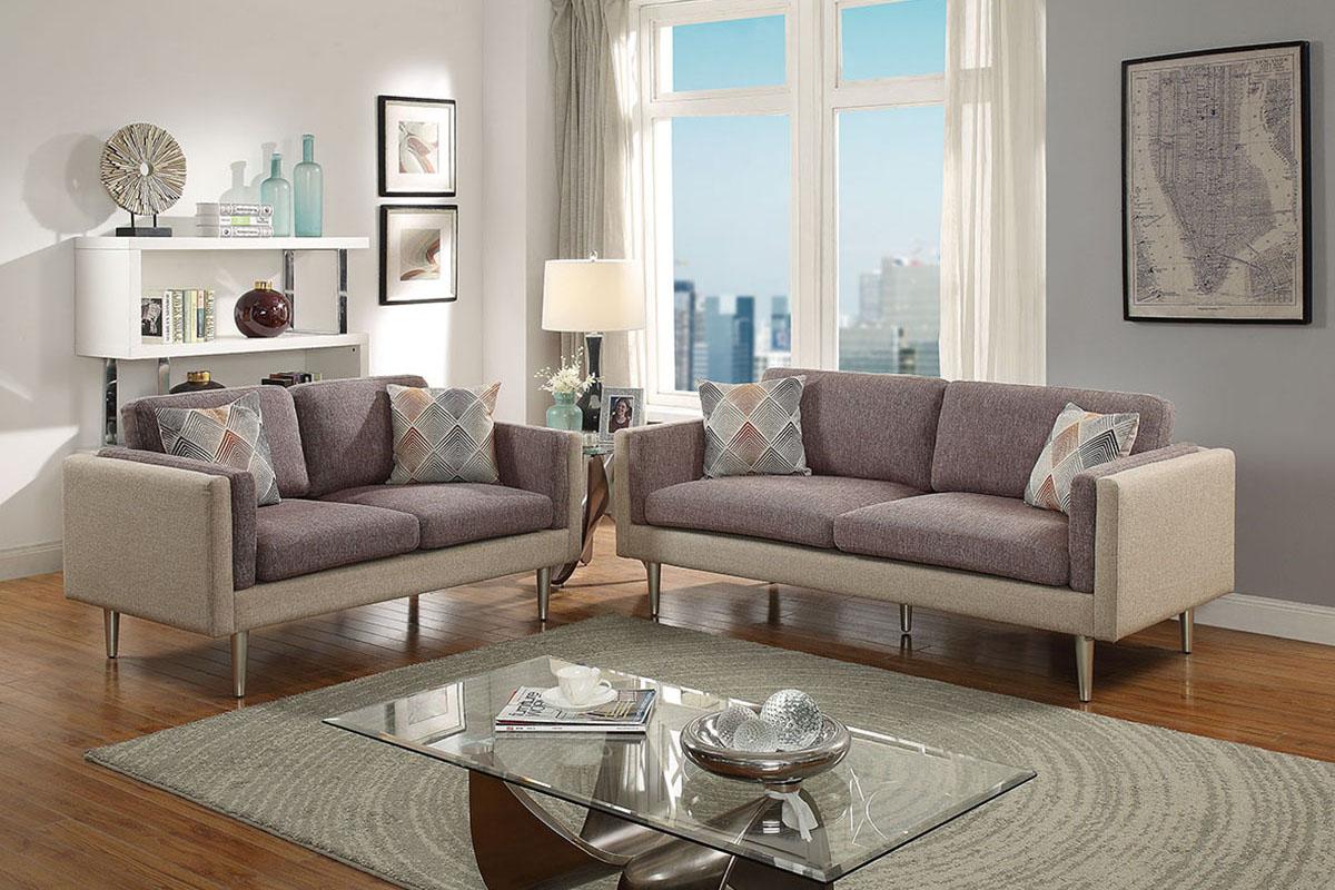 Modern Sofa Loveseat F6556 F6556 in Brown Fabric