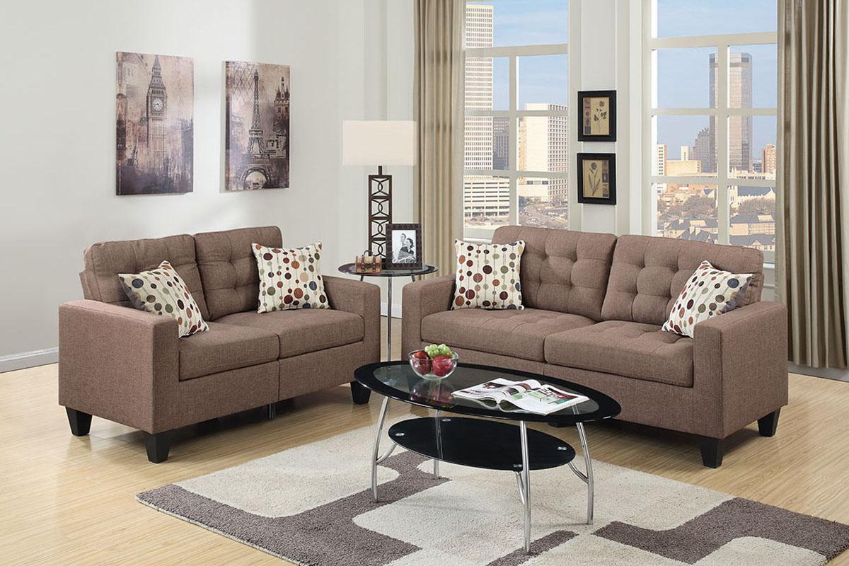 

    
Modern Brown Fabric Upholstered 2-Pcs Sofa Set F6904 Poundex
