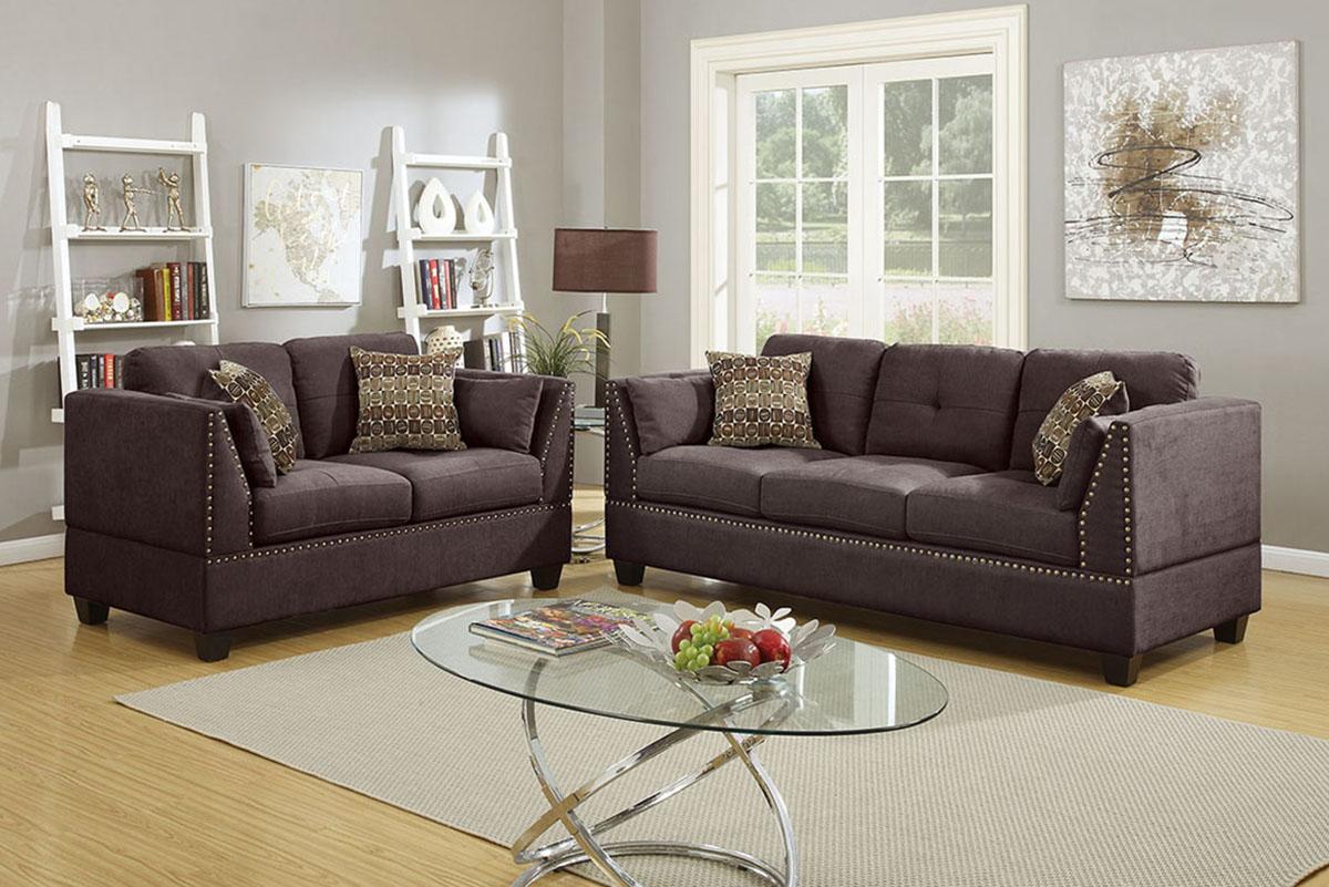 

    
Modern Brown Fabric Upholstered 2-Pcs Sofa Set F6917 Poundex
