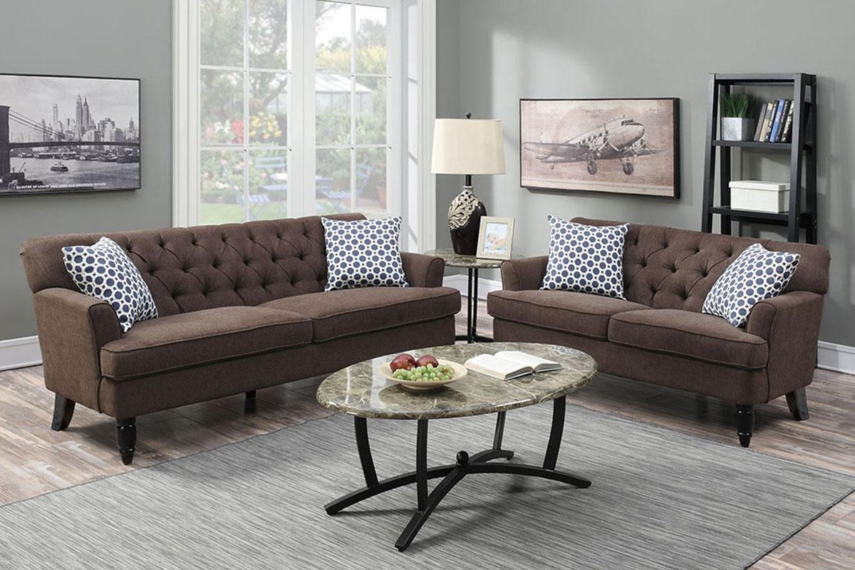 Contemporary, Modern Sofa Loveseat F6942 F6942 in Brown Velvet