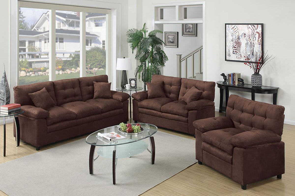 Modern 3-Pcs Sofa Set F7908 F7908 in Brown Fabric