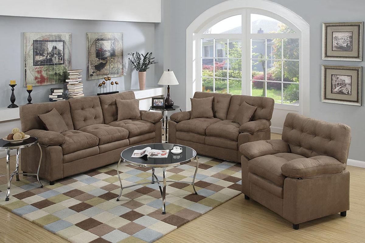 Modern 3-Pcs Sofa Set F7910 F7910 in Brown Fabric