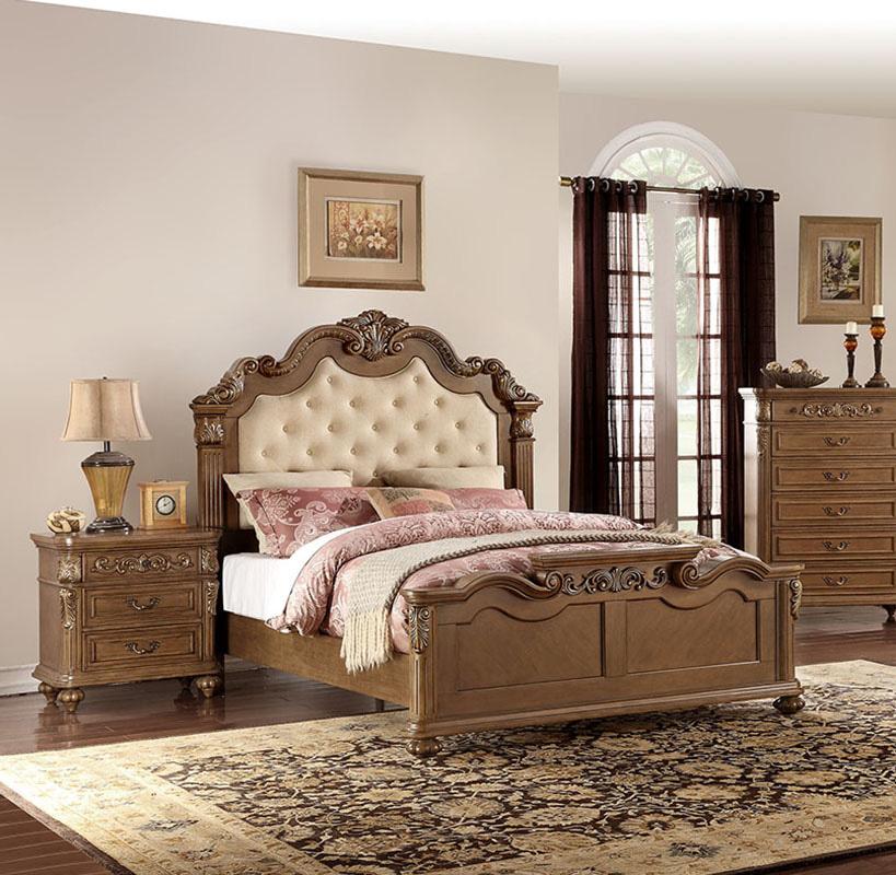Modern Panel Bed F9388 F9388CK in Brown Faux Leather