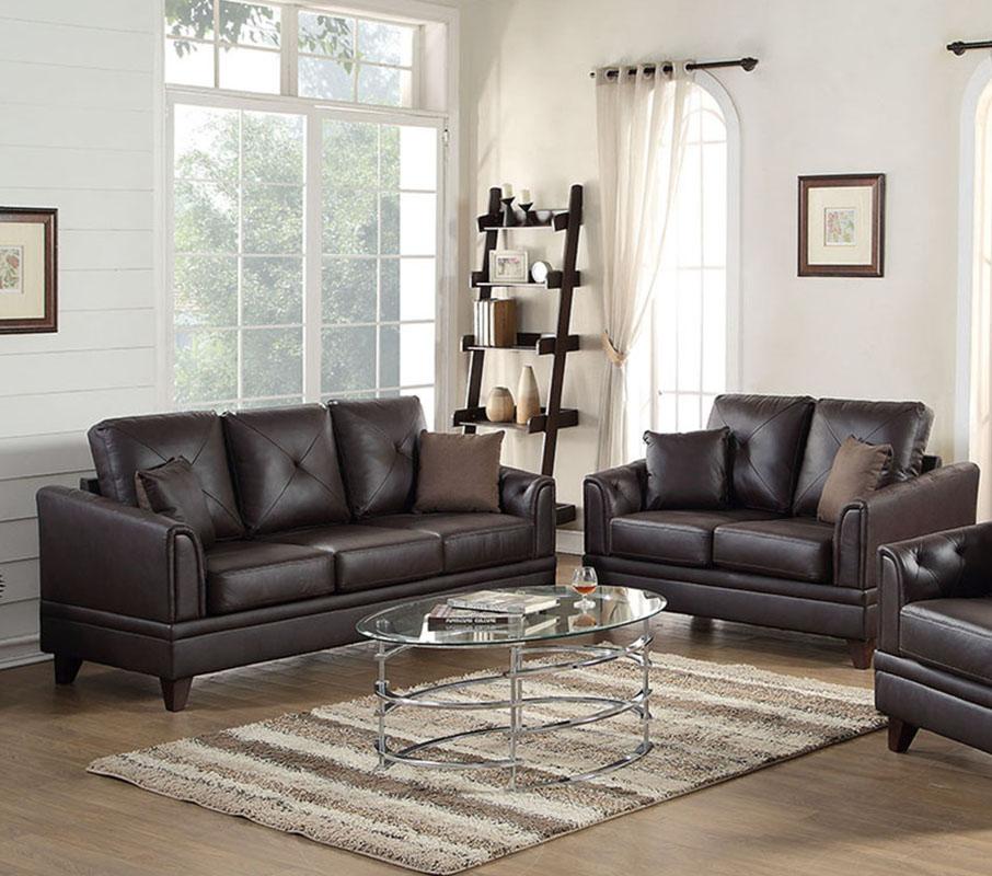 

    
Brown Genuine Leather Sofa Loveseat Set 2-Pcs F6870 Poundex Modern
