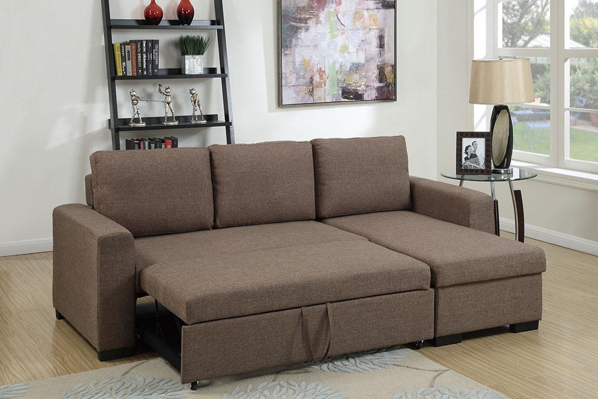 Contemporary, Modern 2-Pcs Sectional F6932 F6932 in Brown Polyfiber