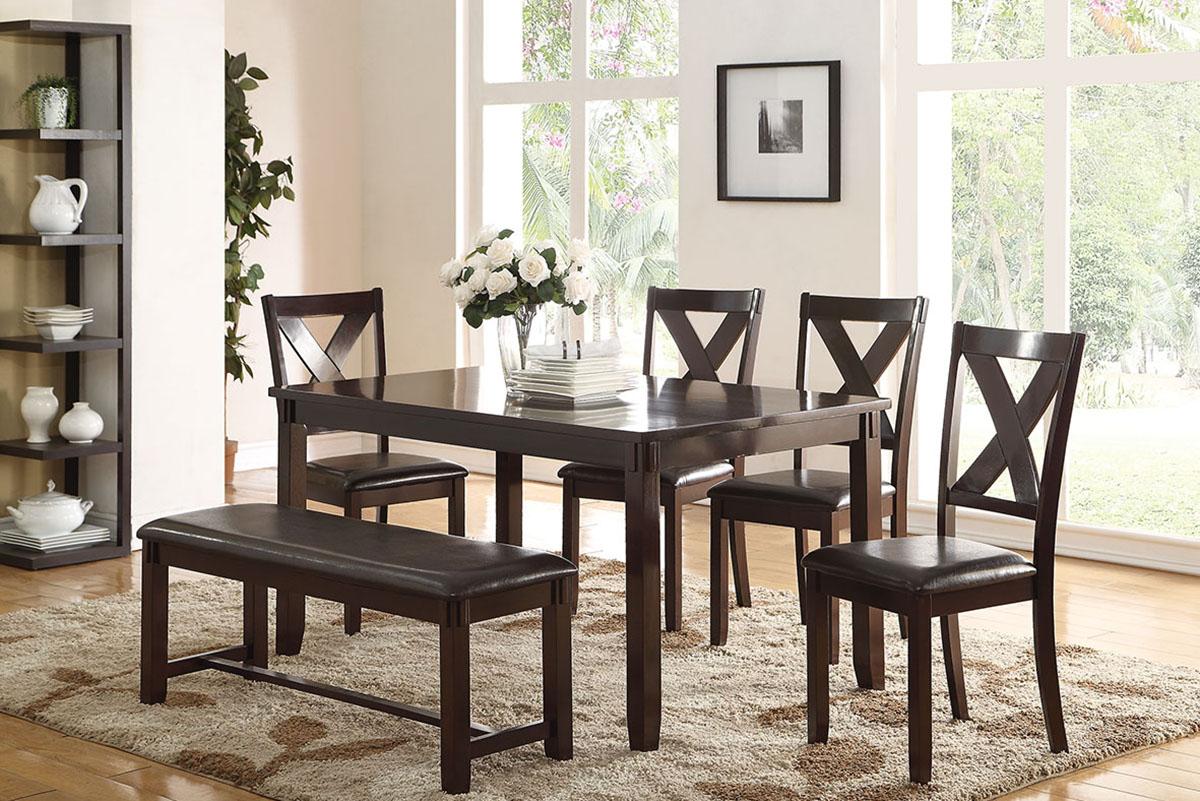 

    
Dark Brown Wood Dining Table Set 6-Pcs F2297 Poundex Modern
