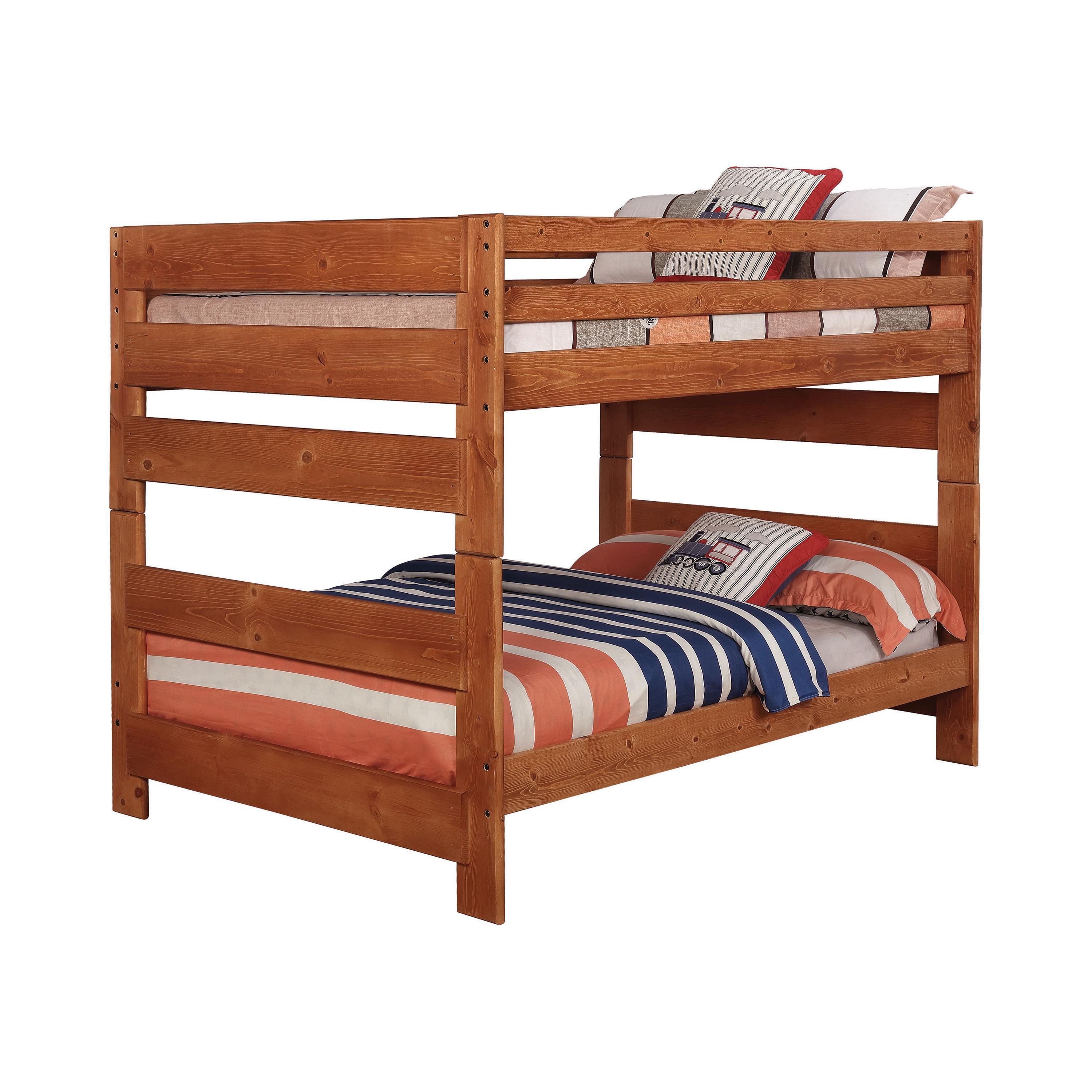 

    
Transitional Amber Solid Ponderosa Pine Full/Full Bunk Bed Coaster 460096 Wrangle Hill
