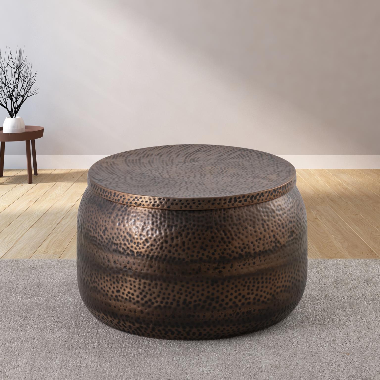 Contemporary, Modern Coffee Table T3368-26 Drum Coffee Table 718852652604 718852652604 in Copper 