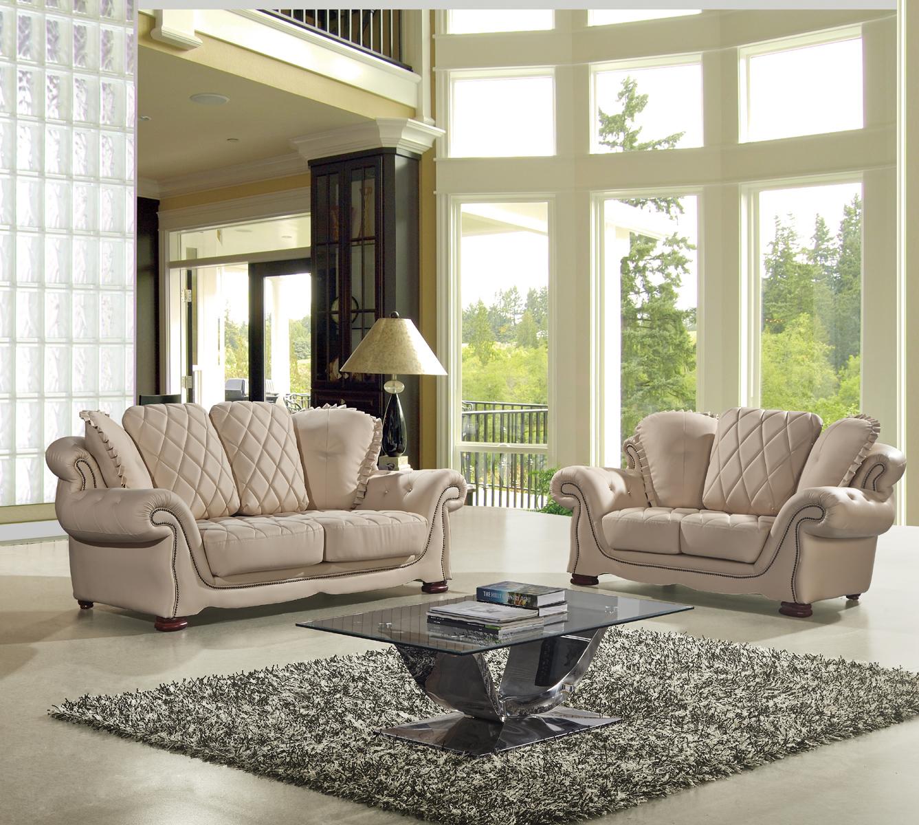 Modern Sofa Loveseat AE-D803-CRM AE-D803-CRM - Set-2 in Cream Bonded Leather