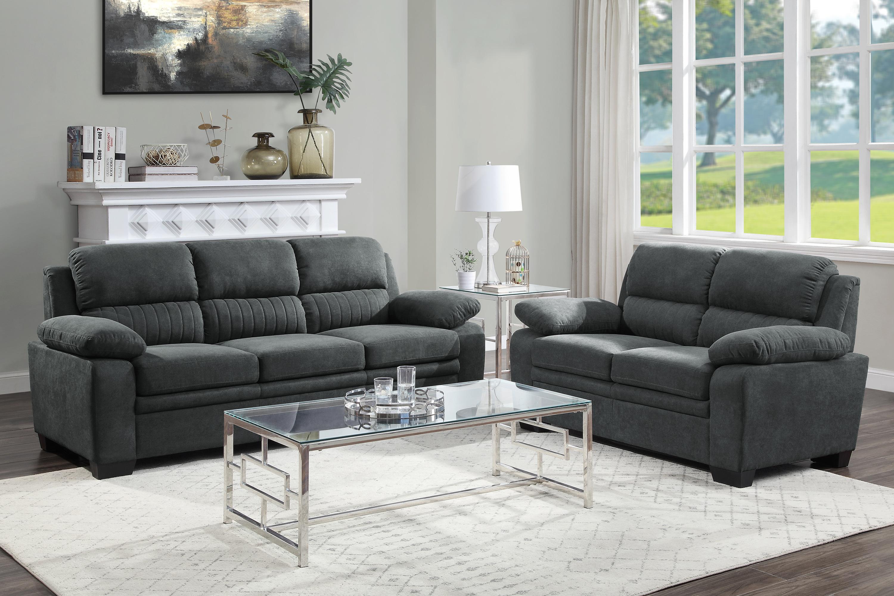 

    
Modern Dark Gray Textured Living Room Set 2pcs Homelegance 9333DG-3PC Holleman
