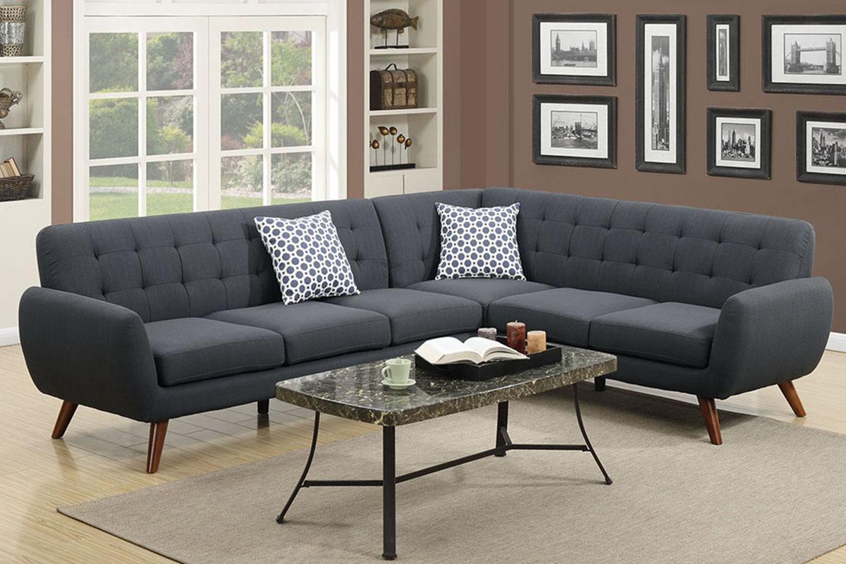 Contemporary, Modern 2-Pcs Sectional Sofa F6962 F6962 in Gray Fabric