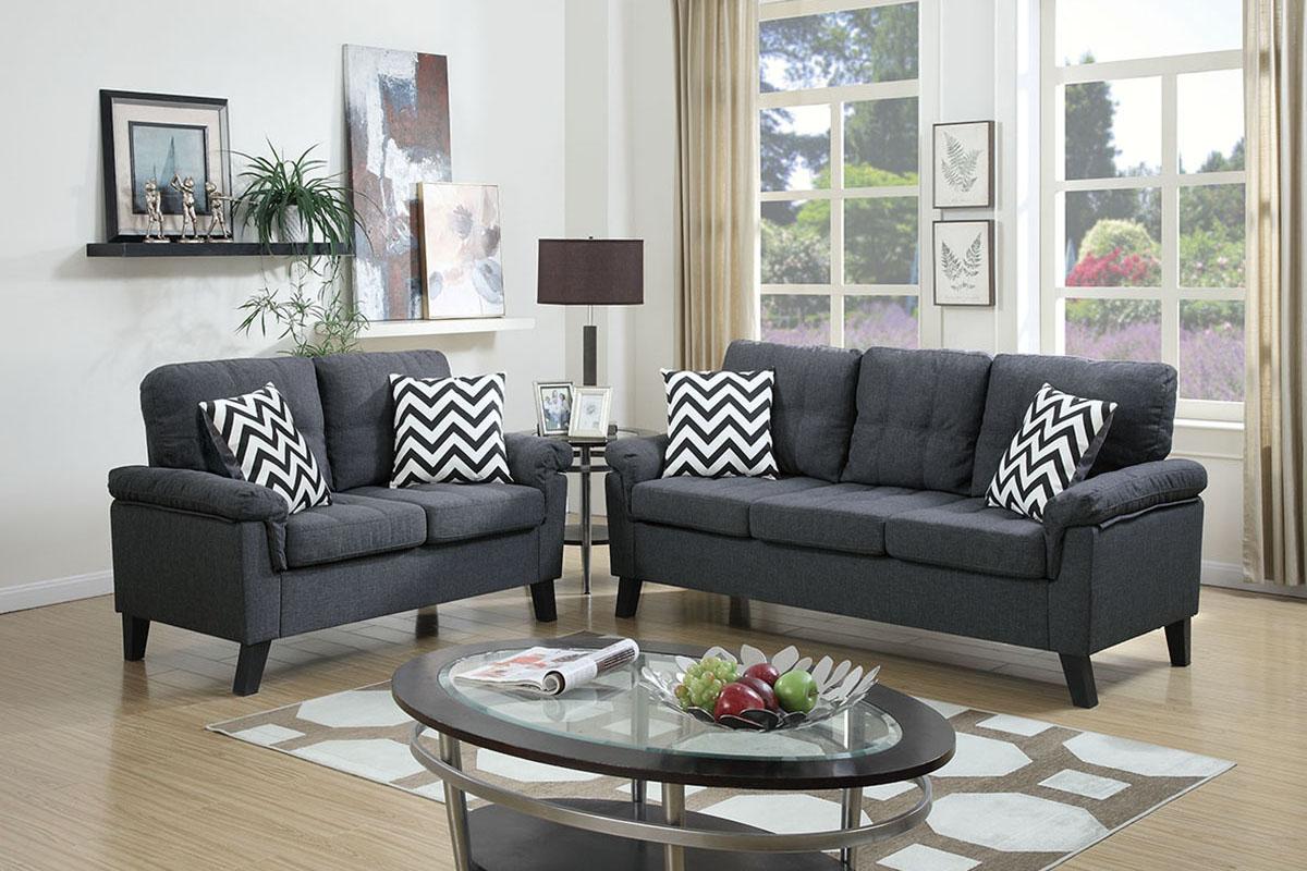 

    
Modern Gray Fabric Upholstered 2-Pcs Sofa Set F6905 Poundex

