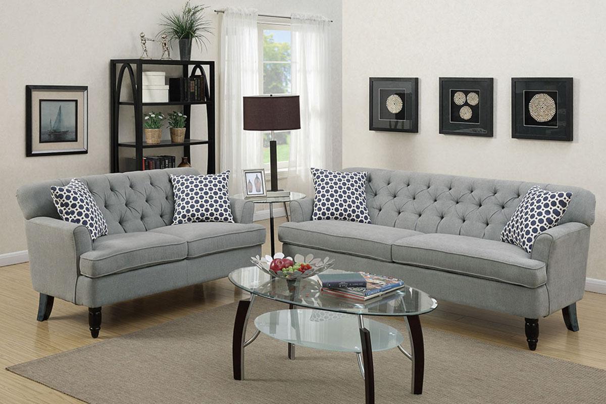 

    
Gray Fabric Sofa Loveseat Set 2-Pcs F6940 Poundex Contemporary Modern
