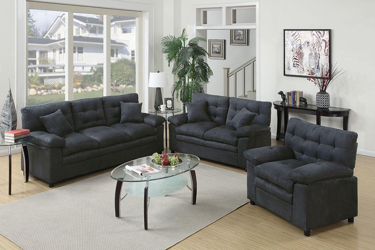 Modern 3-Pcs Sofa Set F7907 F7907 in Gray Fabric