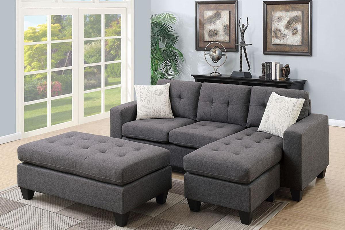 

    
Modern Gray Fabric Upholstered Sectional w/ Ottoman F6920 Poundex
